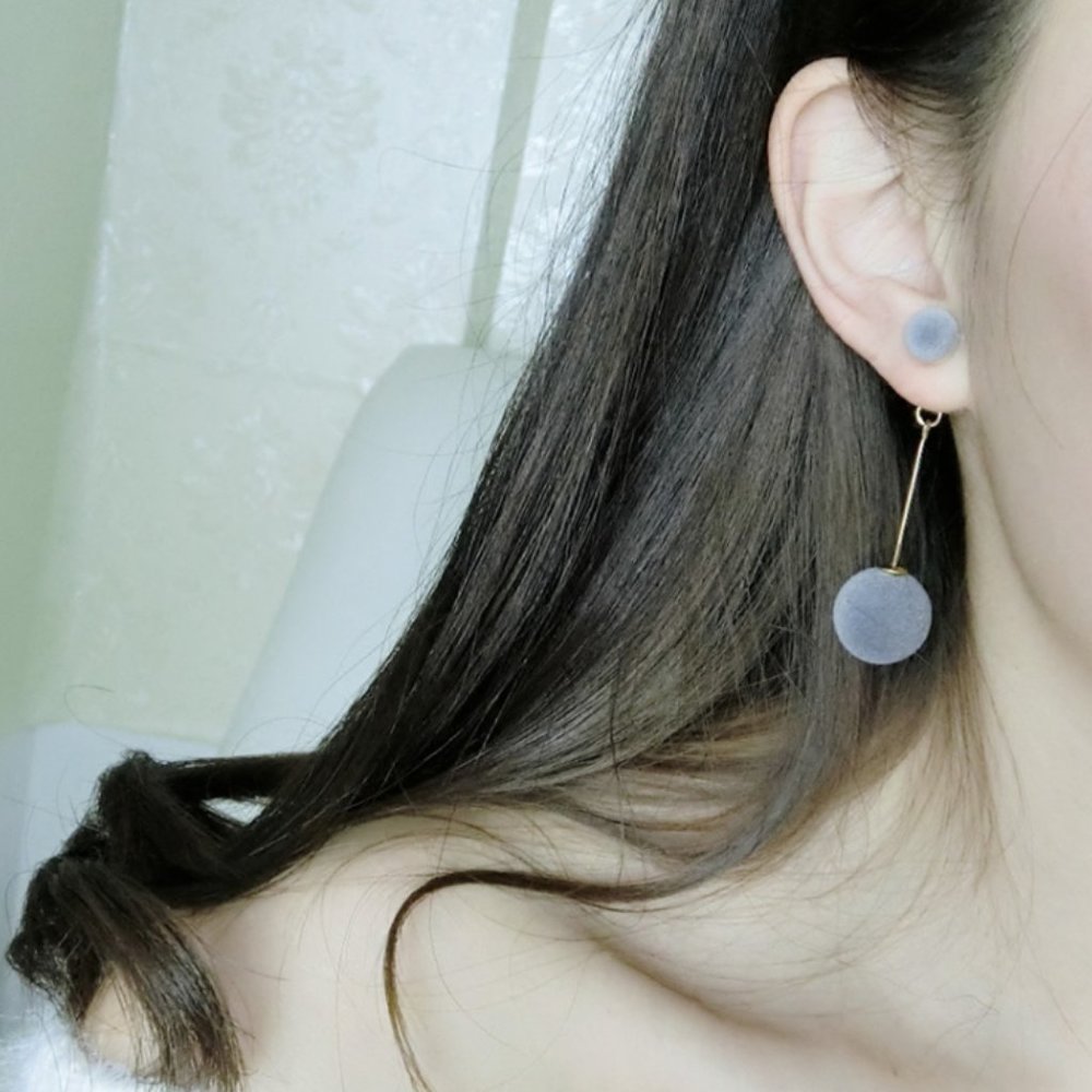 Plush Ball Earrings (Grey)